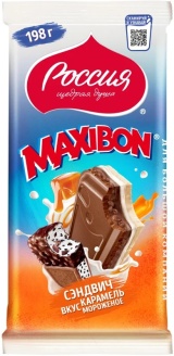 Шоколад Россия Максибон мол. и бел. сендвич карам. морож. 198г