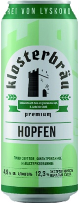 Пиво Клостербрау Хопфен (KLOSTERBRAU HOPFEN) светлое фильтр. пастер. ж/б 0,45 л. 4,9%