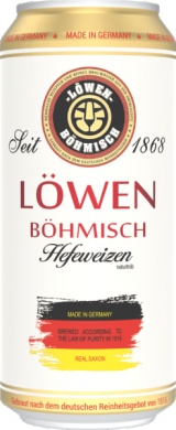 Пиво Лёвин Бёмиш Хефевайцен (Пшеничное) 1868 светлое пастеризованное нефильтрованное ж/б 0,5 л. 5,2%