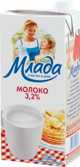 Молоко МЛАДА питьевое ультрапастер. 3,2 % 1 л, т/п