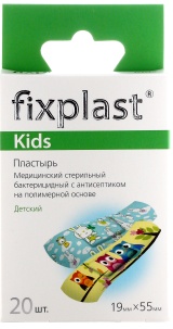 Пластырь Fixplast Kids мед.стер.бактер.с антисепт.на полимерн.основе с детским рисунком 19*55 мм №20
