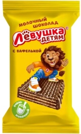 Батончик Лёвушка детям шоколадный с вафлями 27,5гр