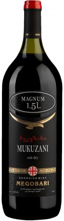Вино сортовое выдержанное Мукузани сухое красное серия MEGОBARI 1,5 л. 7,5-12%