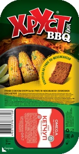 Гренки Хруст box BBQ со вкусом кукурузы на гриле по-мексикански с вложением соуса кетчуп70г+25г