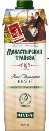 Вино Монастырская Трапеза бел.п/сл. TetraPack 1 л. 12%