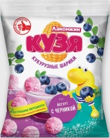 Кукурузные шарики Кузя Лакомкин со вкусом йогурт с черникой 50гр