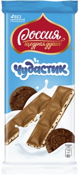 Шоколад молочный Россия Чудастик с молоч начин и какао-печеньем 87/90г